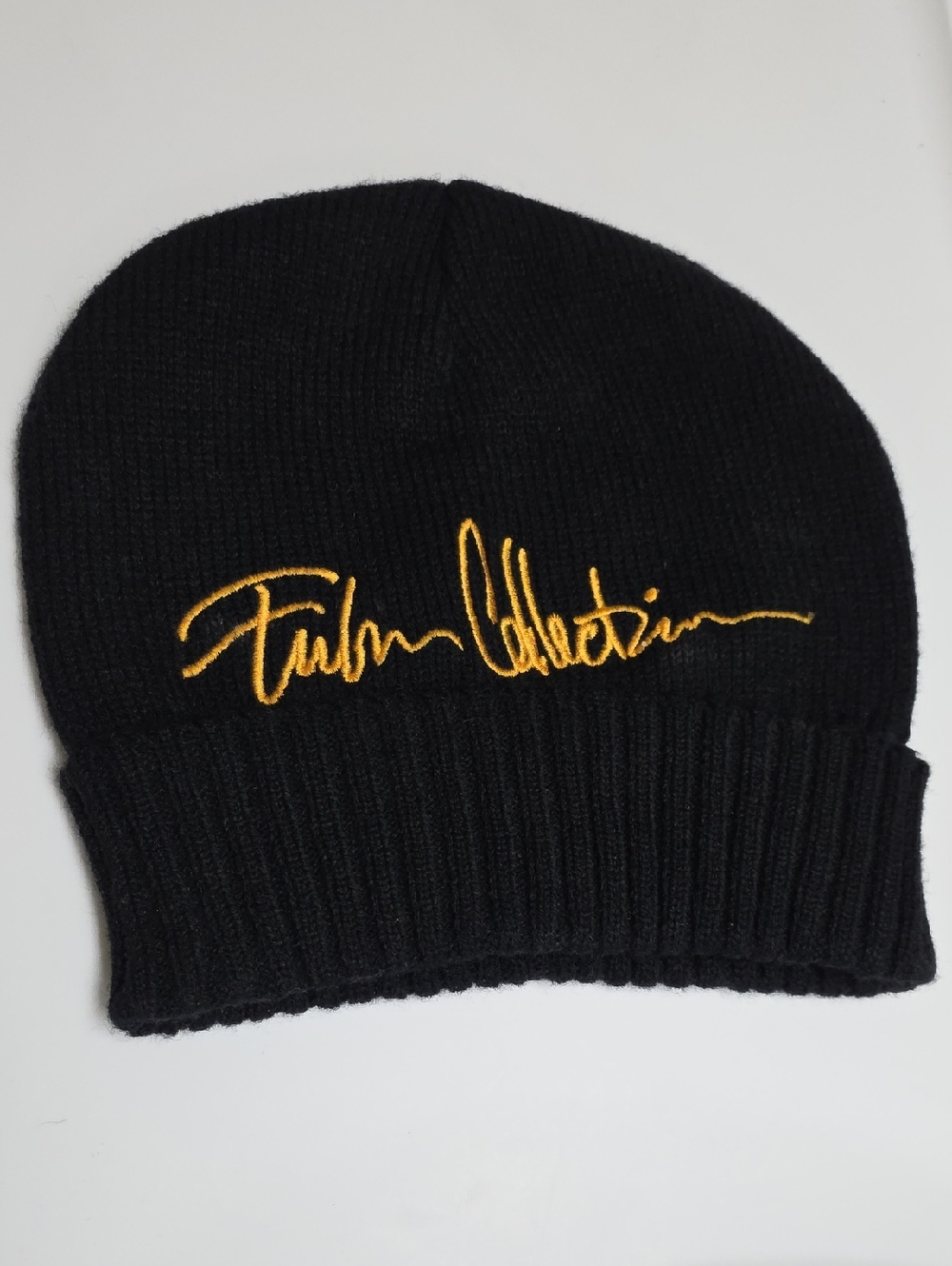Y2K FUBU Black Beanie with Mustard Logo Unisex